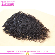 Qingdao top quality loose curly virgin malaysian clip in human hair extensions